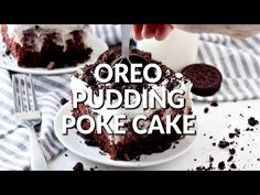 oreo puddinging poke cake on a plate