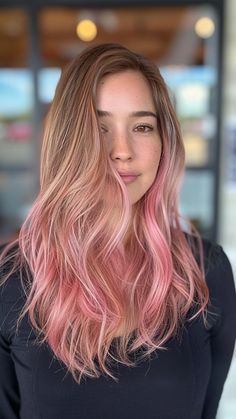 Pink Hair Magic: 25 Creative Ideas for a Trendy Makeover Pink Balayage Blonde, Light Pink Balayage, Kids Pink Hair, Subtle Pink Hair, Pink Tips Hair, Breakup Hair, Shades Of Pink Hair, Blonde Pink Hair, Dark Strawberry Blonde Hair