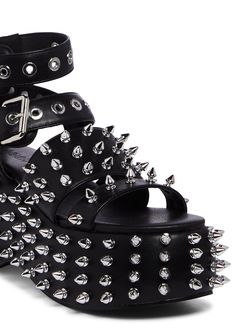 cuz you have a wicked song up your sleeve. These platform sandals have a vegan leather construction, spiked detailing all over, adjustable ankle buckle closures, and back zipper closures. Clothes Alt, Goth Platforms, Punk Clothes, Emo Clothes, Funky Shoes, Elegant Gothic, Gothic Clothing, Emo Outfits, Punk Outfits