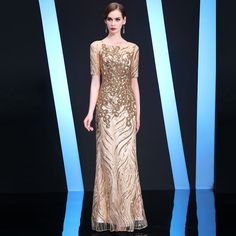 Sparkly sequin embroidery long formal dress for women mby005. Click to shop now. Free stable shipping world-wide! Long Qipao, Evening Gowns Gold, Evening Gowns Short, Fashion Chinese, Bride Party, Chinese Style Dress, Sleeve Silhouette, Wedding Robe, Pattern Dress