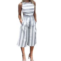 OksaleÂ® Womens Fashion Sleeveless Striped Jumpsuit Wide Leg Playsuits XXXL White * Check out this great product.(It is Amazon affiliate link) #JumpsuitsForWomen Casual Clubwear, Pant Romper Outfit, Womens Summer Jumpsuits, Wide Leg Pants Outfit, Leg Pants Outfit, Jumpsuit Casual, Sleeveless Outfit