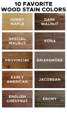 wood stain color chart with the names and colors for different types of wood stains on it