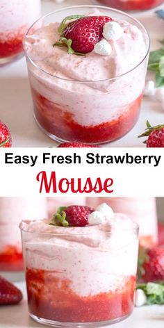 strawberry mousse with whipped cream and fresh strawberries