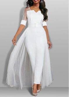 Color:White;Size:S;Size:M;Size:L;Size:XL;Size:XXL;Package Contents:1 X Jumpsuit;Occasion:Other;Style:Casual; Bride Pant Suit Wedding, All White Women Outfits Classy, White Wedding Pantsuit For Women, Winter Wonderland Formal Outfit, Wedding Dress Suits For Bride, Wedding Dress With Pants, White Outfits For Women Party Classy, White Jumpsuits For Women, Romper Wedding Dress