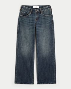 Women's Low-Rise Dark Wash Baggy Jeans | Women's Bottoms | HollisterCo.com Dark Wash Baggy Jeans, Dad Jeans, Jogger Shorts, Short Jacket, Baggy Jeans, Swimwear Accessories, Favorite Jeans, Straight Jeans, Flare Jeans