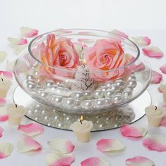 10 Floating Candle Bowl Fishbowl Centerpiece, Glass Bowl Centerpieces, Cheap Wedding Table Centerpieces, Floating Candles Bowl, Elegant Wedding Centerpiece, Bowl Centerpiece, Tafel Decor, Floating Candle, Centerpiece Wedding