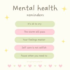 Life struggles pop up when we least expect it and can really have a huge impact on our mental health. Here are some reminders to look back on when times are hard 🌷  - #emotionalwellbeing #emotionalwellness #selfcaretips #selfcarequotes #selflove #reminders #mentalwellness #mentalwellbeing #kindness #feelings #mentalhealthblogger #lifetips Mental Positivity, Reminder Mental Health, Mental Health Vision Board, Take Care Of Your Mental Health, Struggle Mental Health, Daily Reminders For Mental Health, Mental Health Ribbon, Listener Needs A Listener Too