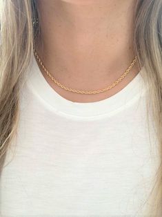 "3MM 18k Gold Filled Rope Chain * 3MM Rope Necklace*Layering Gold Chain Necklace*18k Gold Filled Chain Choker Necklace*Rope* Rope Choker ------------------------------------------------- ♦ --------------------------------------------------- This beautiful 18k Gold Filled necklace can be worn as a choker, or as a layering piece and it will add a statement to your outfit. It can be combined with multiple chains of different lengths to give the messy chains look. It comes available in 18k Gold Fill Gold-plated Rope Chain Necklace, Dainty Gold Jewelry With Rope Chain, Dainty Gold Rope Chain Necklace With Delicate Chain, Dainty Gold Rope Chain Necklace, Gold Plated Rope Chain Necklace For Gifts, Minimalist Gold Plated Rope Chain Necklace, Minimalist Gold-plated Rope Chain Necklace, Minimalist 14k Gold Rope Chain Necklace, Dainty Yellow Gold Rope Chain Jewelry