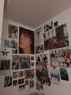 Not mine Wall Of Art Bedroom, Anime Posters Wall Room Ideas, Bedroom Wall Layout, Kpop Photo Collage Wall, Korean Bedroom Ideas Aesthetic Kpop, Photo Bedroom Wall Ideas, How To Organize Posters On Wall, Kpop Cds On Wall, Room With A Lot Of Posters