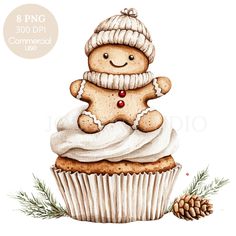 a watercolor drawing of a cupcake with frosting and a ginger on top