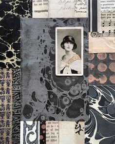 a collage with many different pictures and writing on it's sides, including an image of a woman