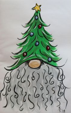 a drawing of a christmas tree with a beard