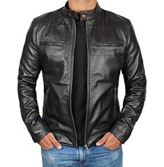 Men black slim fit leather biker jacket, men fashion motorcycle jacket Mens Leather Jacket Motorcycle, Jaket Motor, Brown Leather Jacket Men, Cafe Racer Leather Jacket, Black Leather Jacket Men, Distressed Leather Jacket, Cafe Racer Jacket, Racer Jacket, Lambskin Leather Jacket