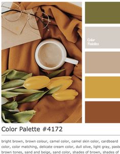 the color palette is brown, brown, and caramel with some yellow tulips