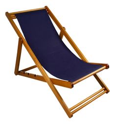 a wooden chair with blue fabric on it