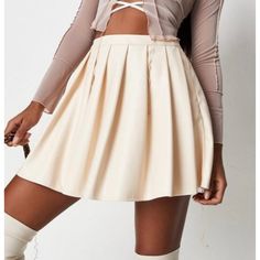 Missguided Faux Leather Tennis Skirt New With Tags Color: Cream Size: Us 6 Zipper Closure Dress Up Or Dress Down Styling Dg4 Flowy Full Tennis Skirt, Trendy Solid Color Mini Skirt For Fall, Trendy Fall Mini Skirt In Solid Color, Beige Mini Skirt For Fall, Solid Color Mini Pleated Skirt, Fall Tennis Skirt With Lined Skirt, White Tennis Skirt For Fall, Trendy Solid Color Skirt For Fall, Winter High Waist Pleated Mini Skirt