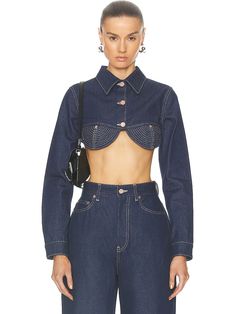 Find JEAN PAUL GAULTIER Madonna Inspired Denim Crop Jacket In Blue on Editorialist. Jean Paul Gaultier Madonna Inspired Denim Crop Jacket in Blue 100% cotton. Made in Italy. Machine wash. Front button closure. JIEF-WO9. 24/25-F-VE038I-D015-5572. About the designer: Blue Jacket Style, Denim Crop Jacket, Denim Aesthetic, Ladies Coat Design, Denim Inspiration, Designer Coats, Designer Jackets, B Fashion, Cropped Denim Jacket