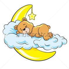 teddy bear sleeping on the moon with clouds