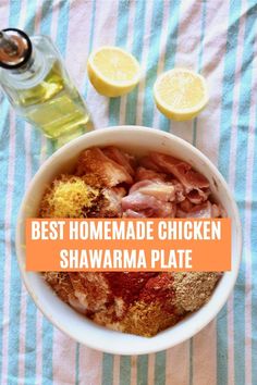 the best homemade chicken shawamaa plate is ready to be eaten with lemons and seasoning