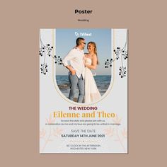 a poster for a wedding with an image of a couple on the front and back