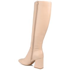 A bold boot that will definitely add a striking finish to your everyday outfits the Landree by Journee Collection. This vegan leather boot is detailed with a 4 mm Tru Comfort Foam� insole and a wide-calf for the perfect fit. An almond-toe inside zipper and a covered block heel give this mix-and-matchable style a fresh look. At Journee Collection our boot styles will have your outfit looking even better than before. They will give you that finishing touch that will have your outfit looking straig Trendy Almond Toe Faux Leather Boots, Trendy Faux Leather Boots With Almond Toe, Trendy Faux Leather Almond Toe Boots, Tall Fall Boots With Block Heel, Wide Calf Boots With Padded Heel For Fall, Tall Almond Toe Heeled Boots For Fall, Beige Boots With Zipper Closure For Fall, Knee-high Boots With Zipper Closure For Fall, Fall Block Heel Boots With Padded Heel