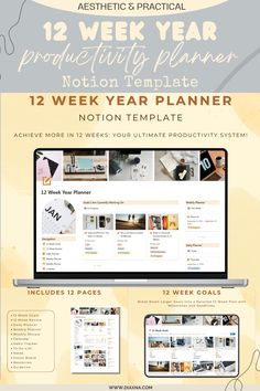 The Notion 12 Week Year Planner helps you achieve goals in 90 days with customizable planners, goal trackers, habit trackers, and a vision board. Perfect for personal, business, and life planning. Notion Planner, Life Planning