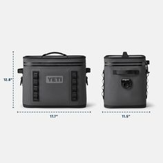 the yeti cooler bag is shown with measurements for each side and top compartment on it