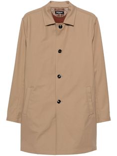 beige stretch-cotton leather trim classic collar long sleeves two side welt pockets straight hem internal zip-fastening pockets contrast lining front button fastening Cotton Trench Coat, Mens Outerwear, Outerwear Coats, Leather Trim, Welt Pockets, Welt Pocket, Stretch Cotton, Leather Trims, Trench Coat