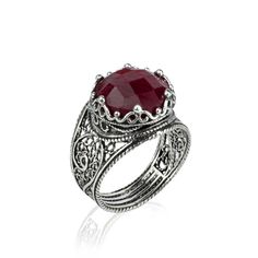 925 Sterling Silver Filigree Art Ruby Corundum Gemstone Cocktail Women Ring Filigree Rings, Metal Embroidery, Classy Ring, House Unique, Classy Lady, Silver Cocktail, Handmade Sterling Silver Rings, Filigree Jewelry, Pinkish Red