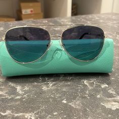 Brand New, Tiffany Aviator Sunglasses. Blue Sunglasses For Summer Travel, Trendy Blue Sunglasses For Travel, Travel Sunglasses With Mirrored Glass Lenses, Trendy Blue Aviator Sunglasses With Gradient Lenses, Blue Tinted Sunglasses For Travel, Mirrored Glass Sunglasses For Travel, Blue Tinted Lenses Sunglasses For Travel, Blue Aviator Sunglasses With Gradient Lenses For Summer, Travel Blue Tinted Sunglasses