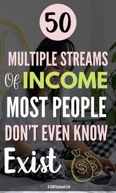 a woman sitting on her bed with the text 50 multiple streams of income most people don't even know exit