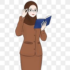 a woman reading a book while wearing a hijab, transparent background png and psd