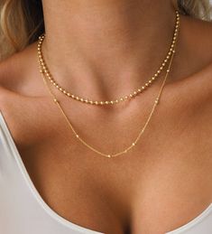 Double Layer Gold Plated Ball Chain Necklace Length of Necklace (first chain): approx. 15 inches (plus 2 inch extension chain) Length of Necklace (second chain): approx. 17 inches (plus 2 inch extension chain) Purple Fits, Necklace Ideas, Ball Chain Necklace, Necklace Chain Lengths, Sparkly Earrings, Layered Jewelry, Rope Necklace, Necklace Online, Jewelry Inspo