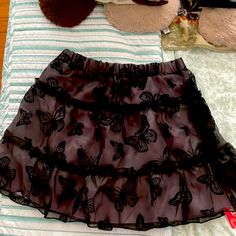 Nwt Romwe Purple Mini Skirt Wit Black Tulle Overlay With Butterflies Size Large Pink And Black Butterfly, Purple Mini Skirt, Black Lace Mini Skirt, Butterfly Skirt, Blue Mini Skirt, Orange Skirt, White Mini Skirt, Distressed Denim Skirt, Black Denim Skirt