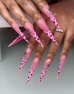 Pink Cheetah Nails, Vogue Nails, Acrylics Nails, Curved Nails, Punk Nails, Cute Acrylic Nail Designs