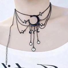 Moon Inspired Outfits, Alt Style Outfit, Moon Outfit, Black Crescent Moon, Witch Accessories, Moon Accessories, Moon Choker, Celestial Magic, Alt Style