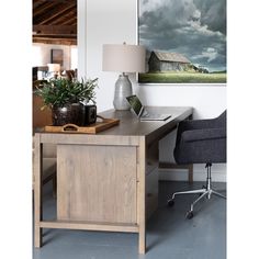 Four Hands Suspension Desk in Rustic Grey Veneer - Addison West Grey Veneer, Cordless Lamps, Ceramic Artwork, Jar Storage, Outdoor Candles, Mini Lamp, Dimmable Lamp, Candle Lamp, Oak Veneer