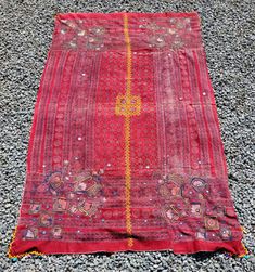 Rare old silk embroidered and resist dye hand block printed wedding shawl or 'Maleer' or 'Odhani', usually attributed to dowry work as part of a groom's attire during a wedding in Tharparkar area of Sindh, Pakistan. This example dates to the mid 20th century, and most likely made by one of the Lohana or Meghwar groups that inhabit this area. The condition is excellent, and the silk embroidery is very fine, done in soft, muted colors and expertly executed. The corners of the shawl have been embel Ceremonial Embroidered Shawl For Festivals, Embroidered Ceremonial Shawl For Festivals, Folk Style Traditional Wear For Wedding, Embroidered Tussar Silk Dupatta For Ceremonial Use, Bohemian Ceremonial Shawl With Motifs, Bohemian Shawl With Motifs For Ceremonial Occasions, Bohemian Shawl With Motifs For Ceremonial Use, Folk Traditional Wear With Traditional Patterns For Wedding, Folk Style Dupatta With Traditional Patterns For Eid