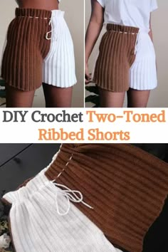 two - tone ribbed shorts with white and brown trim