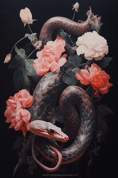 Rose Tattoo - A Fusion of Beauty and Strength Witch Room Decor, Gothic Elements, Snake Wallpaper, Snake Art, Year Of The Snake, Vibrant Flower, Flower Wall Decor, Rose Tattoo, 5d Diamond Painting