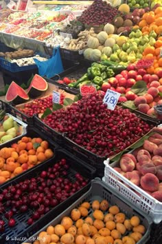 many different types of fruits and vegetables on display