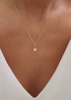 Opal Sun Necklace | Opal Necklace | Sunshine Necklace | October Birthstone | Dainty Necklace | Delicate Opal Necklace | Simple Gold Necklace Opal Necklace Simple, Simple Gold Necklace, Sunshine Necklace, Sun Necklace, Necklace Opal, Gold Necklace Simple, Necklace Simple, October Birthstone, Simple Necklace