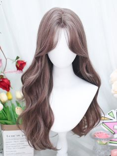 Achieve a stunning and trendy look with our dusty pink wavy long synthetic wig. The curtain bangs add a touch of sophistication, while the wavy texture adds volume and movement to your hairstyle. Made from high-quality synthetic fibers, this wig is easy to maintain and style. Whether you're looking to switch up your look for a special occasion or elevate your everyday style, this wig is the perfect choice.   Please note that this product includes the wig only. Garment Size SizeFree SizeHair Leng Long Hair With Side Bangs, Cute Hairstyles With Curtain Bangs, Hairstyles Wig, Pretty Hair Cuts, Side Bangs Hairstyles, Hair Inspiration Long, Kpop Hair, Creative Hair, Hair Textures