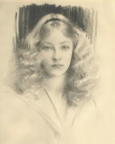 a pencil drawing of a girl with curly hair