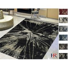 a black and white area rug with different colors