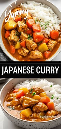 A bowl of rich Japanese curry featuring tender chicken and colorful vegetables served with rice. Gluten Free Japanese Curry, Yakimeshi Recipe, Japanese Curry Recipe, Curry Rice Recipes, Japanese Chicken Curry, Best Rice Recipe, Japanese Chicken, Homemade Curry, Carrots Potatoes