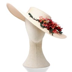 This hatinator is decorated with a variety of coloured dry flowers and leaves. You can have the option to add a short tulle veil to this floral headpiece. Imagine wearing this beautiful handmade ivory fascinator hat for special occasions like weddings, christenings, horse races and other special events! It measures 41 cm in diameter,  4 cm cup. DETAILS All of our designs are 100% handmade in our studio-workshop in Southern Spain. If you would like to see more of our designs visit our WEBSITE at Adjustable Summer Ceremony Headpieces, Adjustable Hats For Summer Ceremonies, Adjustable Hat For Summer Ceremonies, Adjustable Summer Hats For Ceremonies, Adjustable Curved Brim Costume Hat For Ceremonies, Adjustable Straw Hat For Races, Curved Brim Hat For Royal Ascot Ceremony, High Crown Straw Hat For Summer Weddings, Curved Brim Costume Hats And Headpieces For Summer Ceremonies