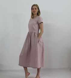 "Spring dress, Write the selected color in the message Handmade item Made to order Handmade dusty rose linen dress with short sleeves and 2 pockets , perfect for casual wear and suitable for any occasion in any season Details: - 100% natural linen produced in Europe ; - medium weight (180 gram per square meter); - color: dusty rose, could be any from our colors catalog (color samples at the photo); Made to order, approximately a few days, If you have any questions please message me and I will be Pink Cotton Dress With Pockets, Pink Linen Dress With Short Sleeves, Pink Short Sleeve Linen Dress, Pink Relaxed Fit Midi Dress With Short Sleeves, Pink Short Sleeve Dress With Pockets, Relaxed Fit Short Sleeve Dresses With Side Pockets, Pink Dresses With Pockets And Relaxed Fit, Pink Knee-length Midi Dress With Pockets, Pink Short-sleeved Linen Dress