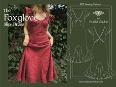 the foxglove slip dress sewing pattern is available in sizes ranging from small to large