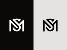 two letter m and n logos, one black and white with the other dark gray